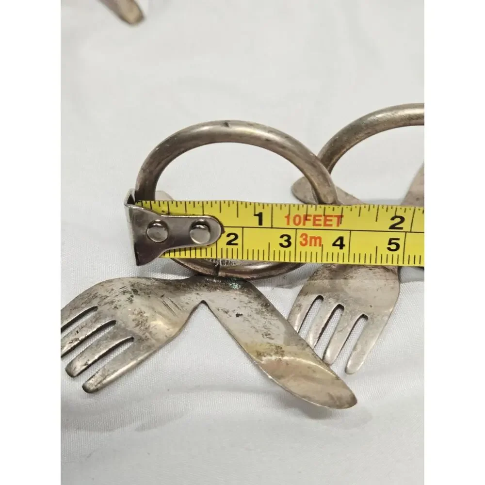 Set of 4 Silver Plated Knife and Fork Napkin Rings Vtg Art Decor Brass Antique